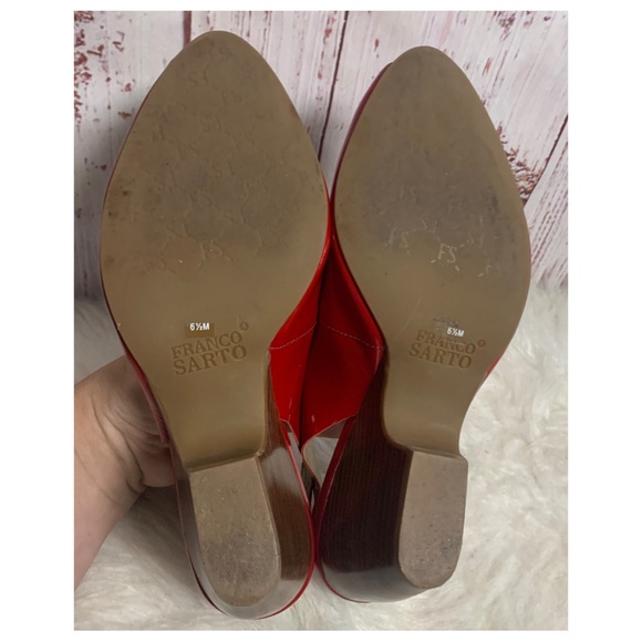 Red Patent Leather Peep Toe Slingback Wedges { Franco Sarto } - Picture 10 of 11
